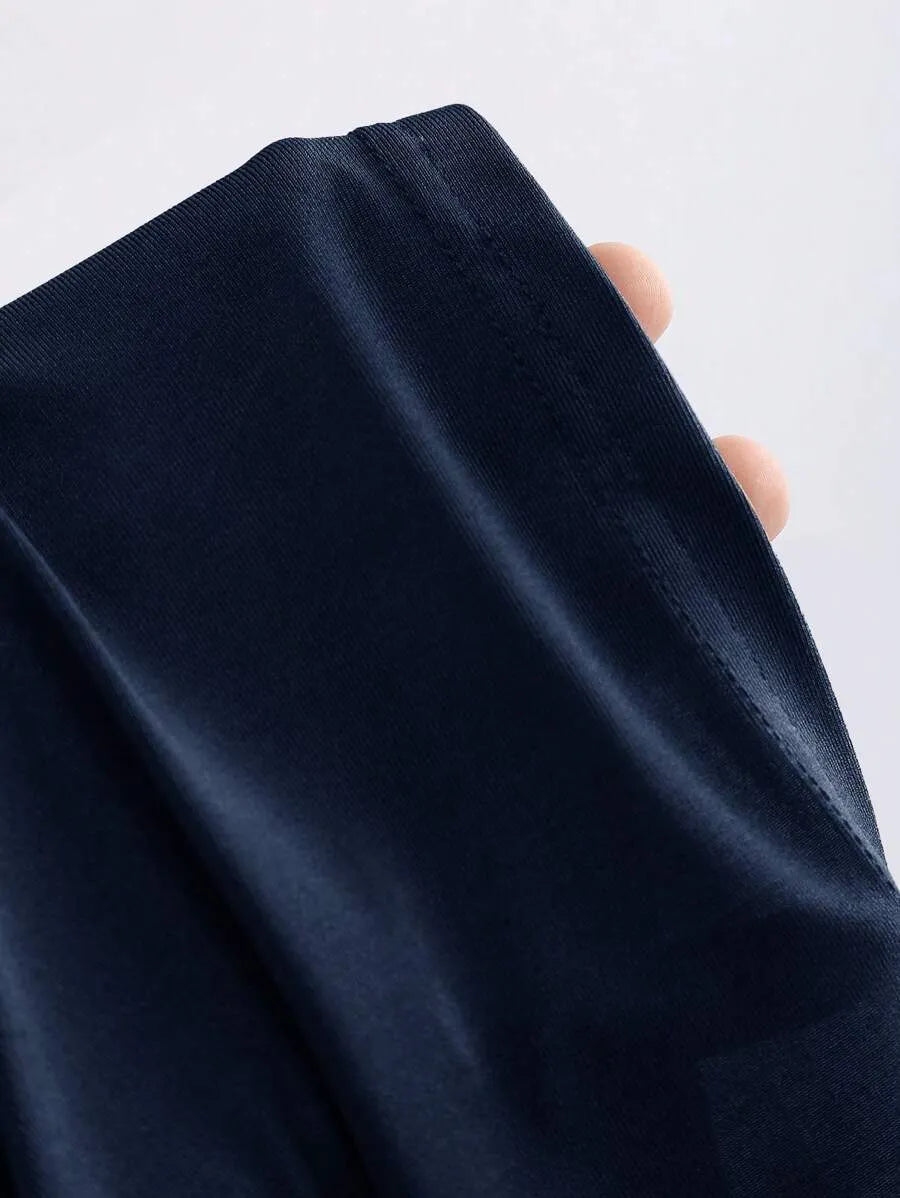 SHEIN Sweetra فستان أزرق بحري طويل ضيق بفتحة رقبة عميقة