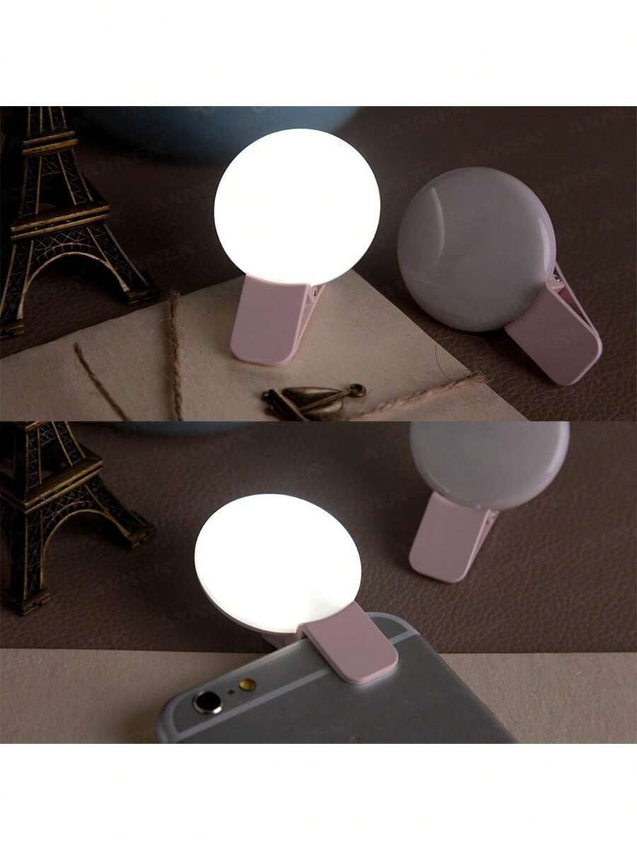 SHEIN LED ضوء سيلفي حلقي  محمول بمشبك أبيض