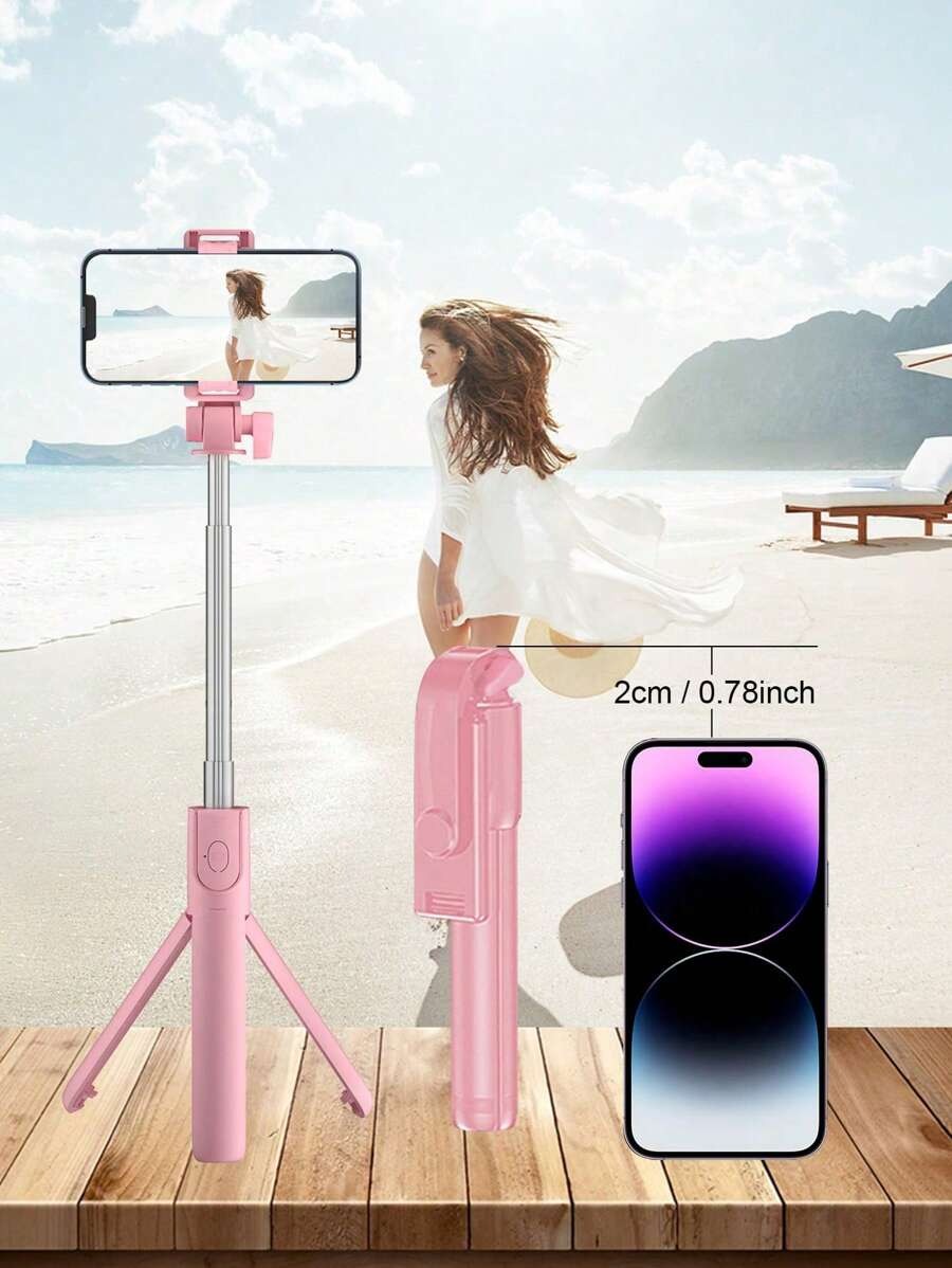 SHEIN LED عصا سيلفي بلوتوث مع حامل ثلاثي وإضاءة بلون وردي