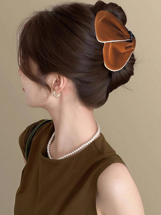 SHEIN topshiny مشبك شعر قطيفة بفيونكة بتصميم كتلة لونية