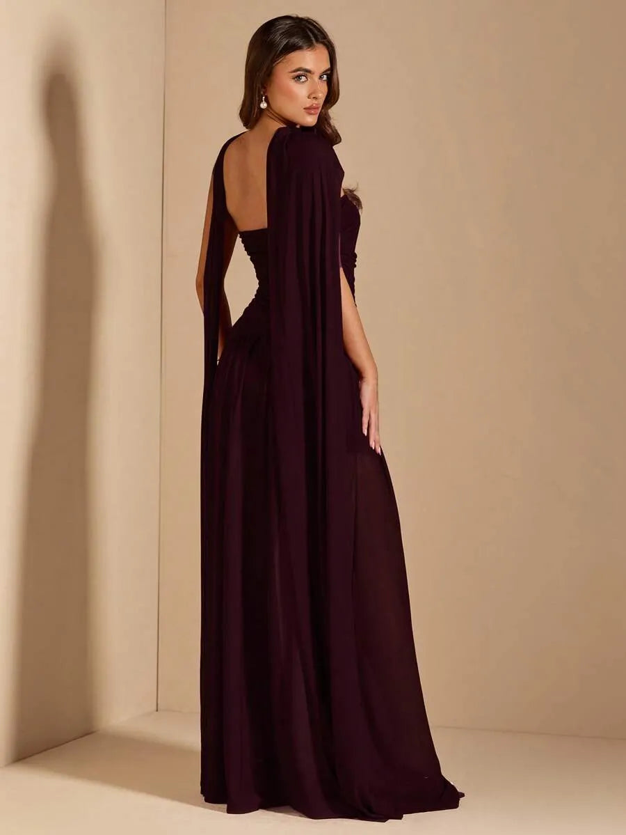 SHEIN BAE A فستان أنيق بدون أكمام بخطوط مجعدة على شكل حرف