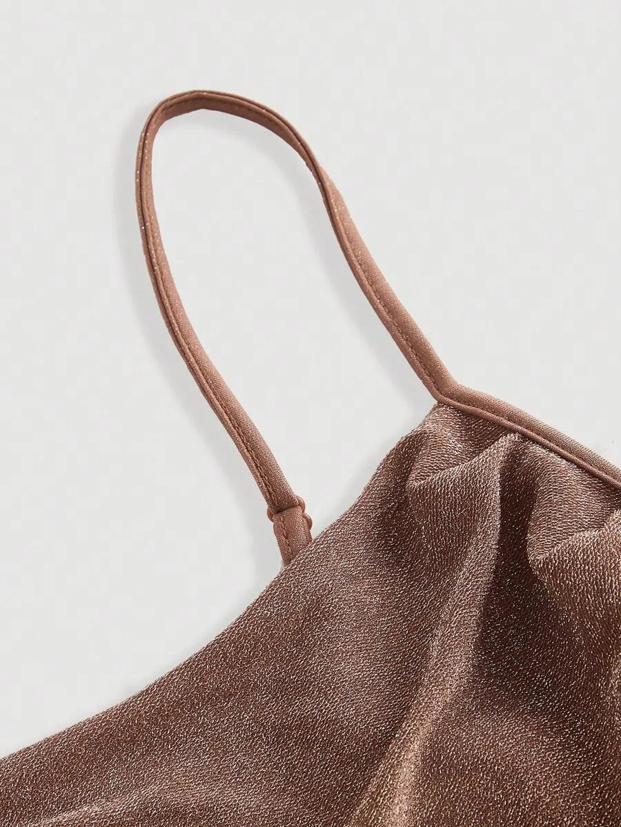 SHEIN MOD فستان نسائي بني طويل بطيات في الصدر وتصميم ذيل سمكة