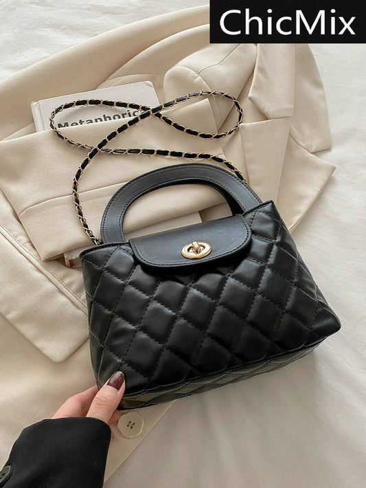 SHEIN حقيبة كروس بودي نسائية مربعة منقوشة بقفل أنيق