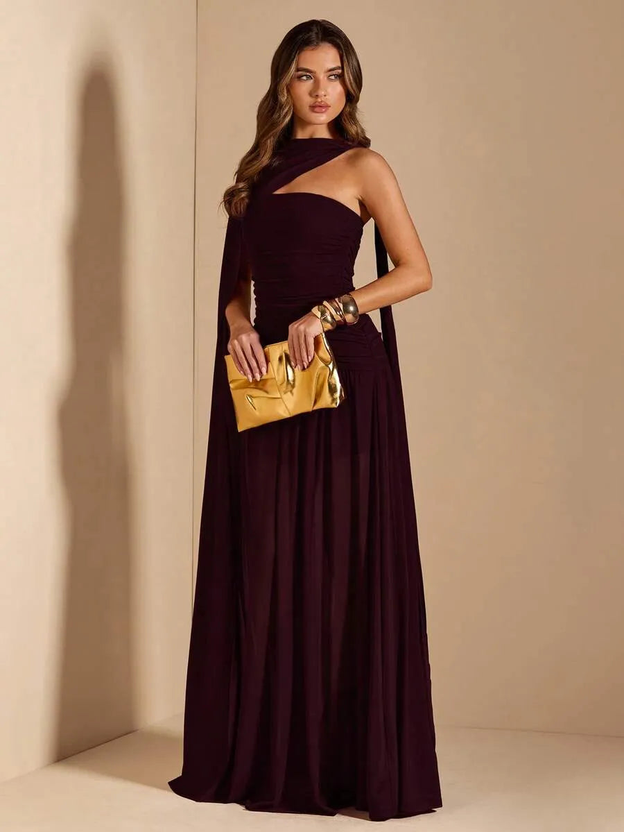 SHEIN BAE A فستان أنيق بدون أكمام بخطوط مجعدة على شكل حرف
