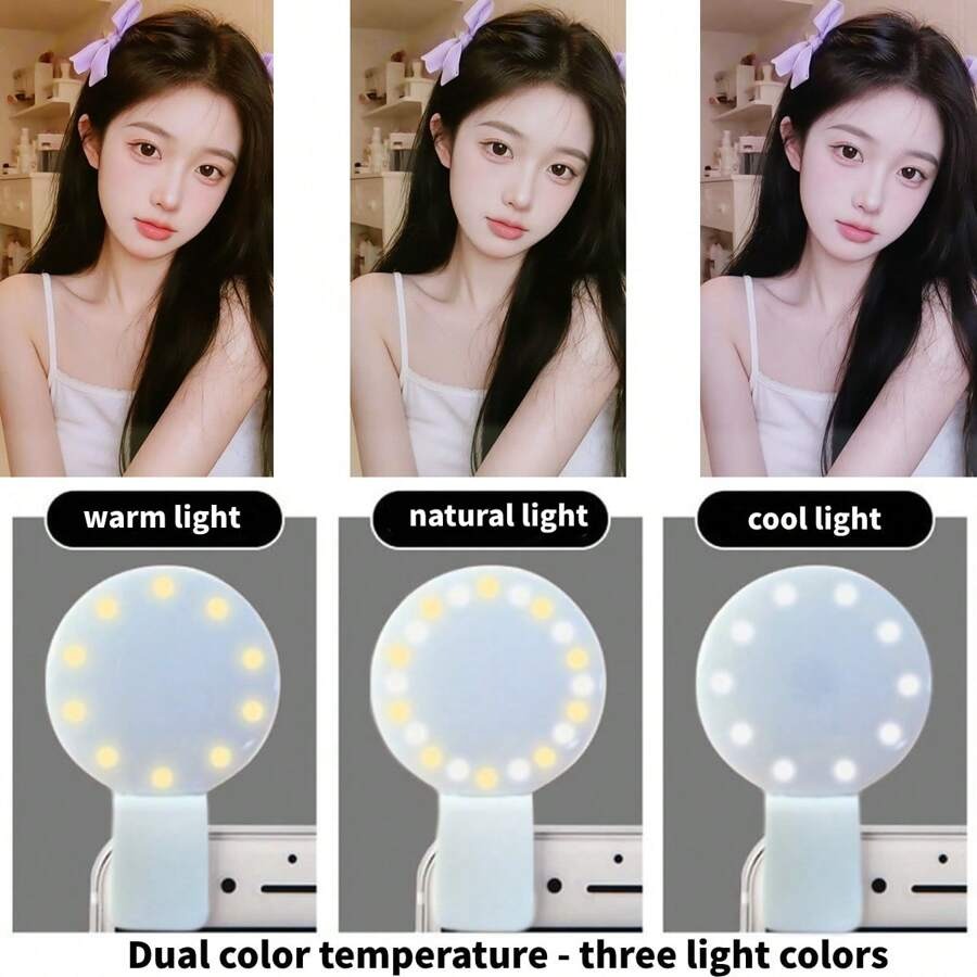 SHEIN LED ضوء سيلفي حلقي  محمول بمشبك أبيض