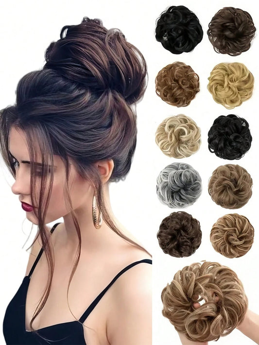 SHEIN إضافة كعكة شعر مبعثرة  خصل مجعدة مع شريط مطاطي للتثبيت