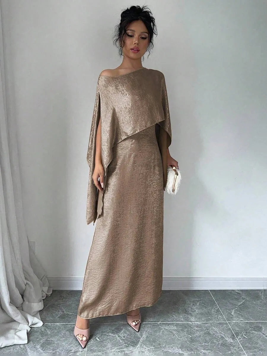 SHEIN Elenzga فستان ذهبي طويل مائل للأسيمتري