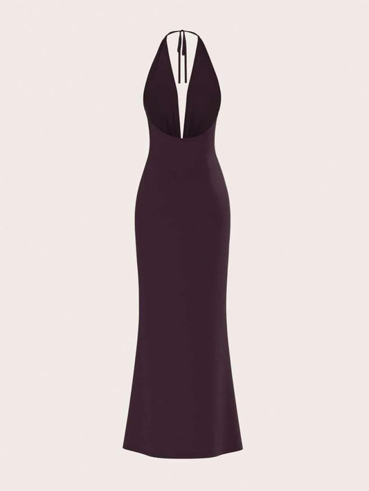 SHEIN Opulessa فستان عنابي محبوك بظهر مفتوح