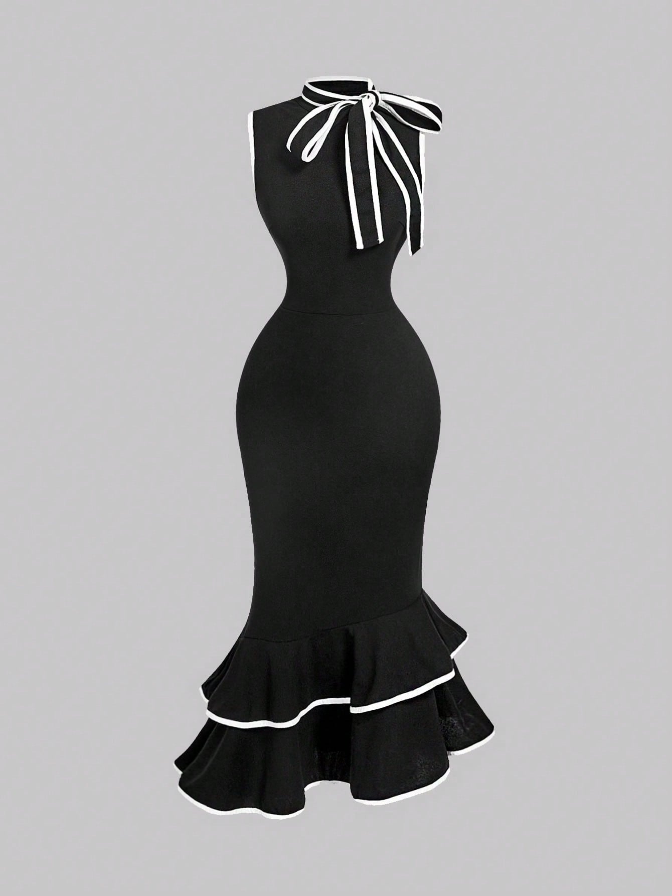 SHEIN MOD فستان متوسط الطول بدون أكمام مع ربطة عنق