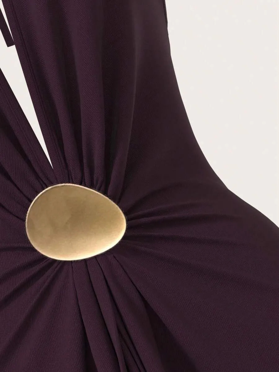 SHEIN Opulessa فستان عنابي محبوك بظهر مفتوح