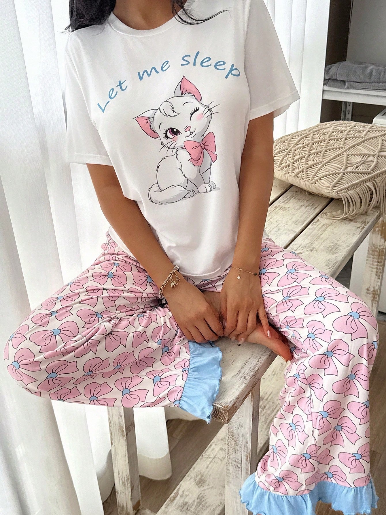 SHEIN Eraneu مجموعة بيجاما نسائية قمصان قصيرة الأكمام