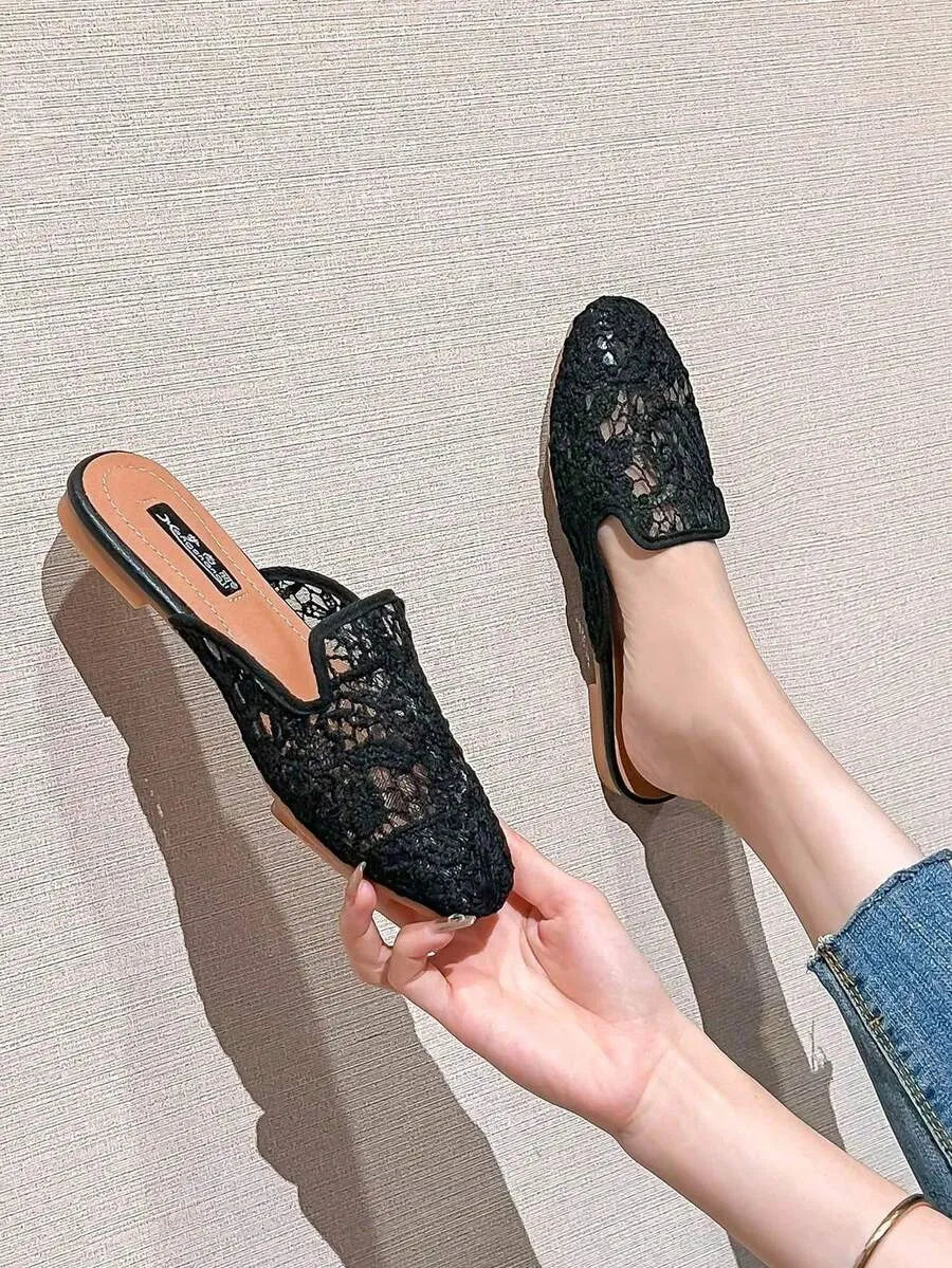 SHEIN Mengshangli صندل نسائي شبك مسطح مفتوح