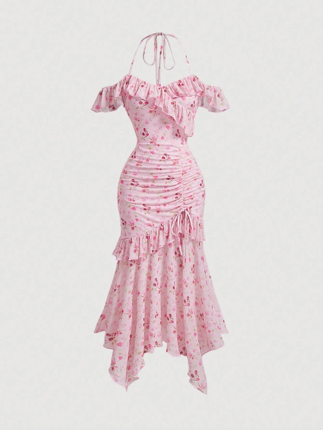 SHEIN MOD فستان طويل وردي مزخرف بالزهور للصيف