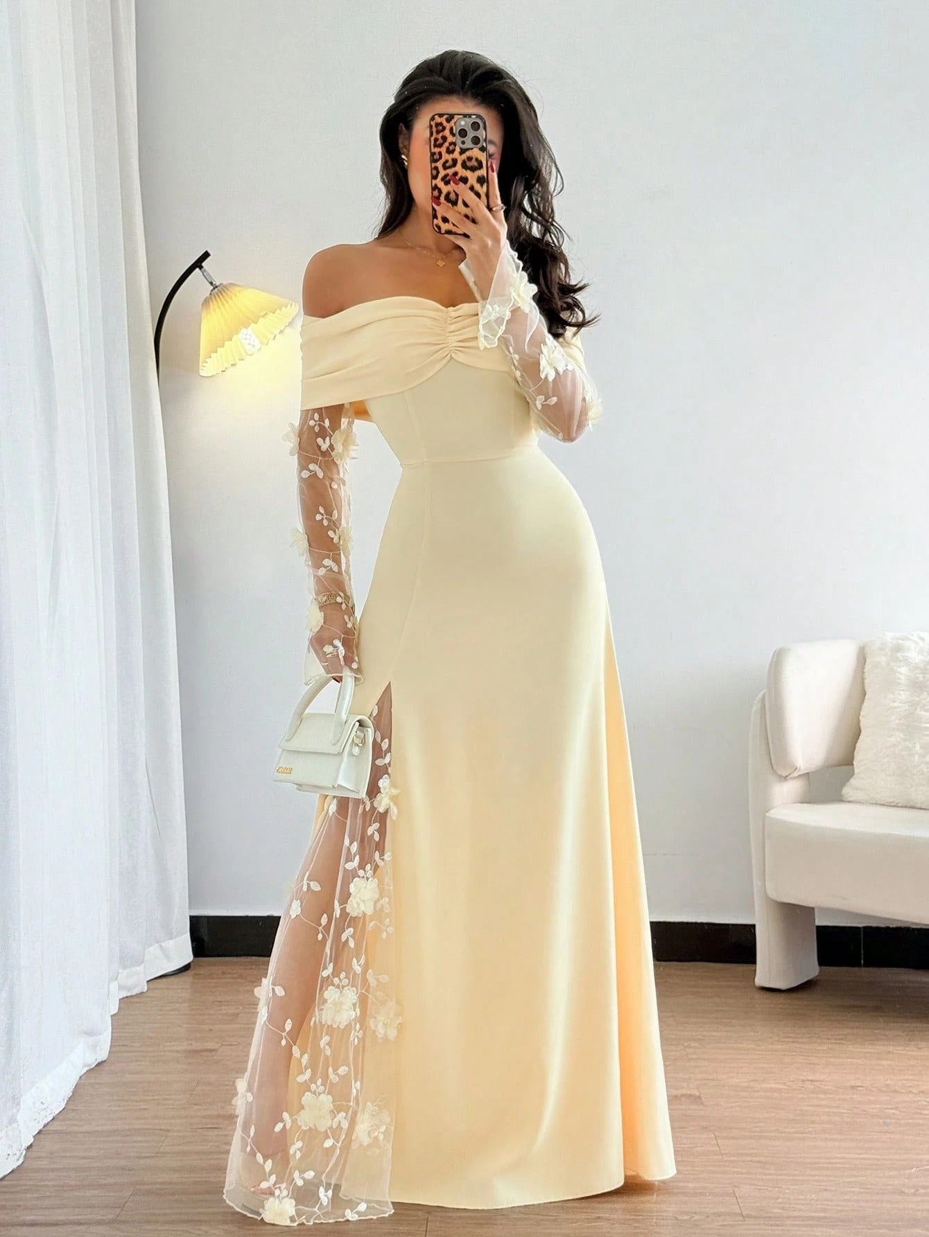 SHEIN Rafferiza فستان نسائي أنيق بأكمام طويلة وقطع ملونة على الكتفين