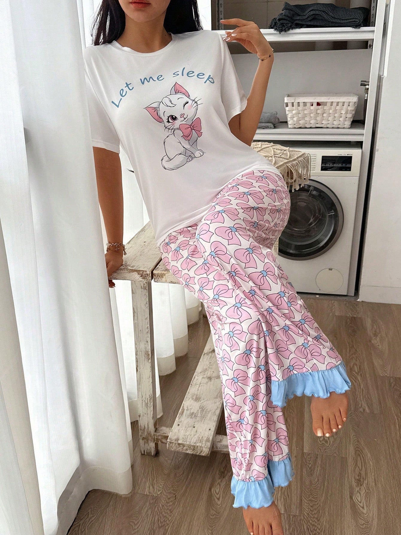 SHEIN Eraneu مجموعة بيجاما نسائية قمصان قصيرة الأكمام