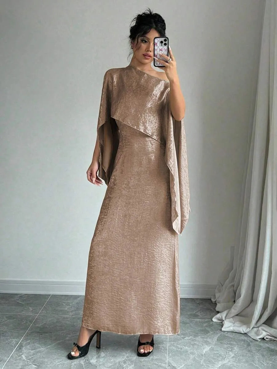 SHEIN Elenzga فستان ذهبي طويل مائل للأسيمتري