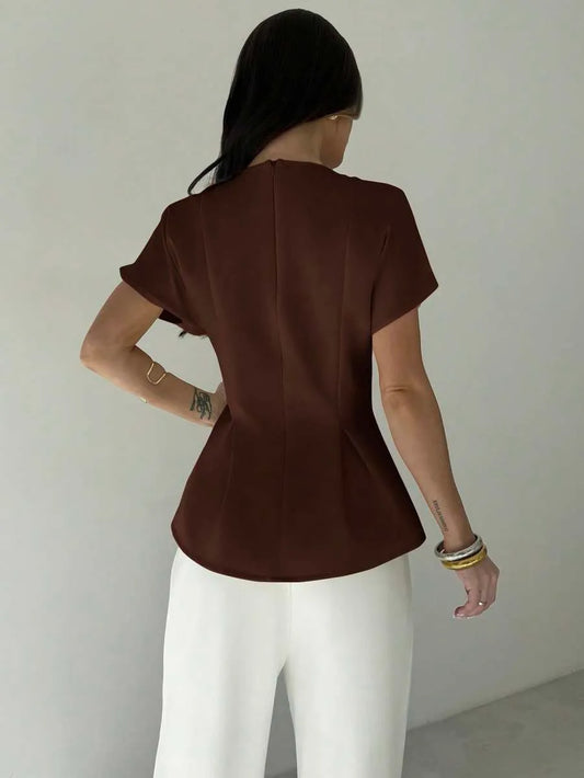 SHEIN Firerie قميص نسائي بأكمام قصيرة باللون الأصفر المشمشي