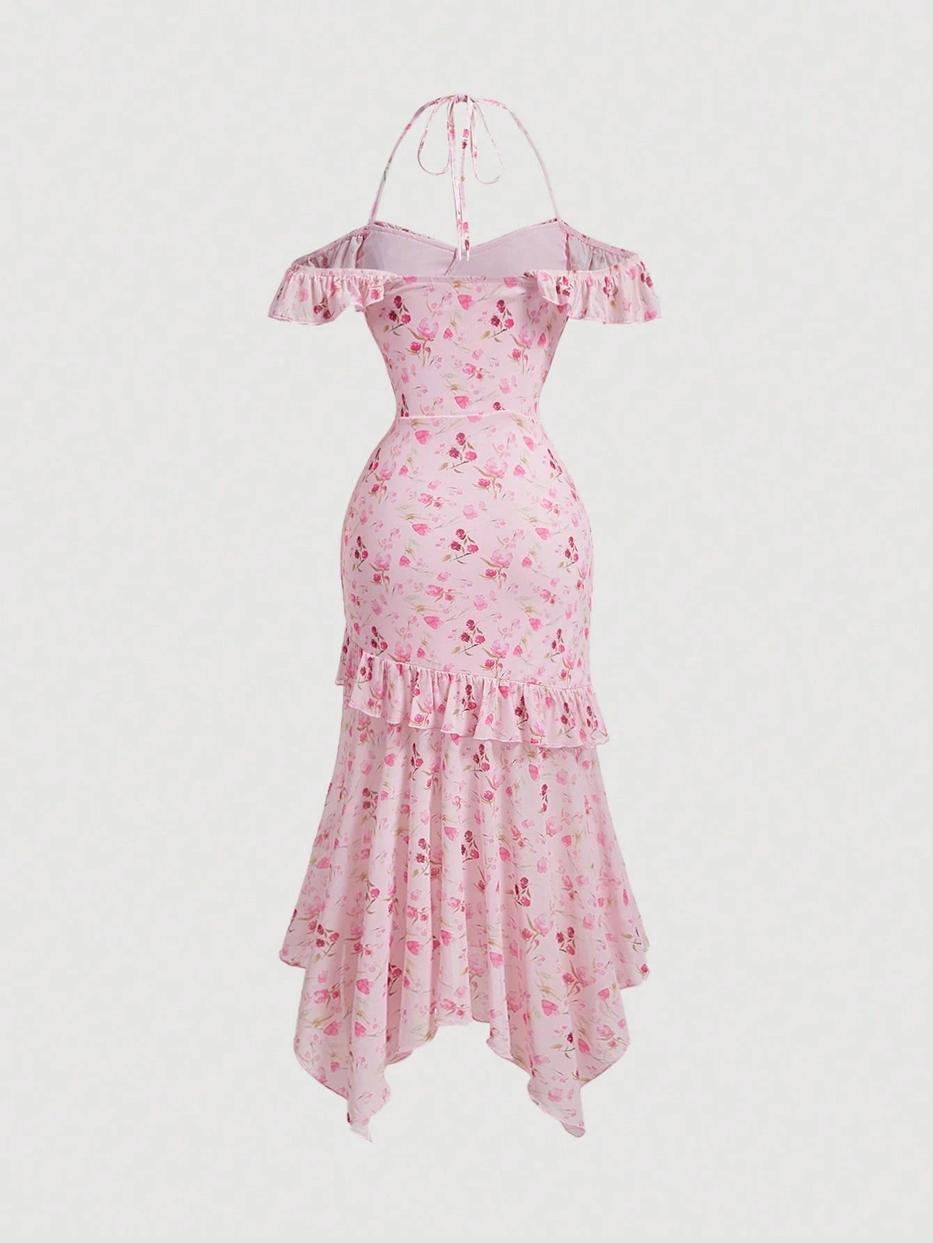 SHEIN MOD فستان طويل وردي مزخرف بالزهور للصيف