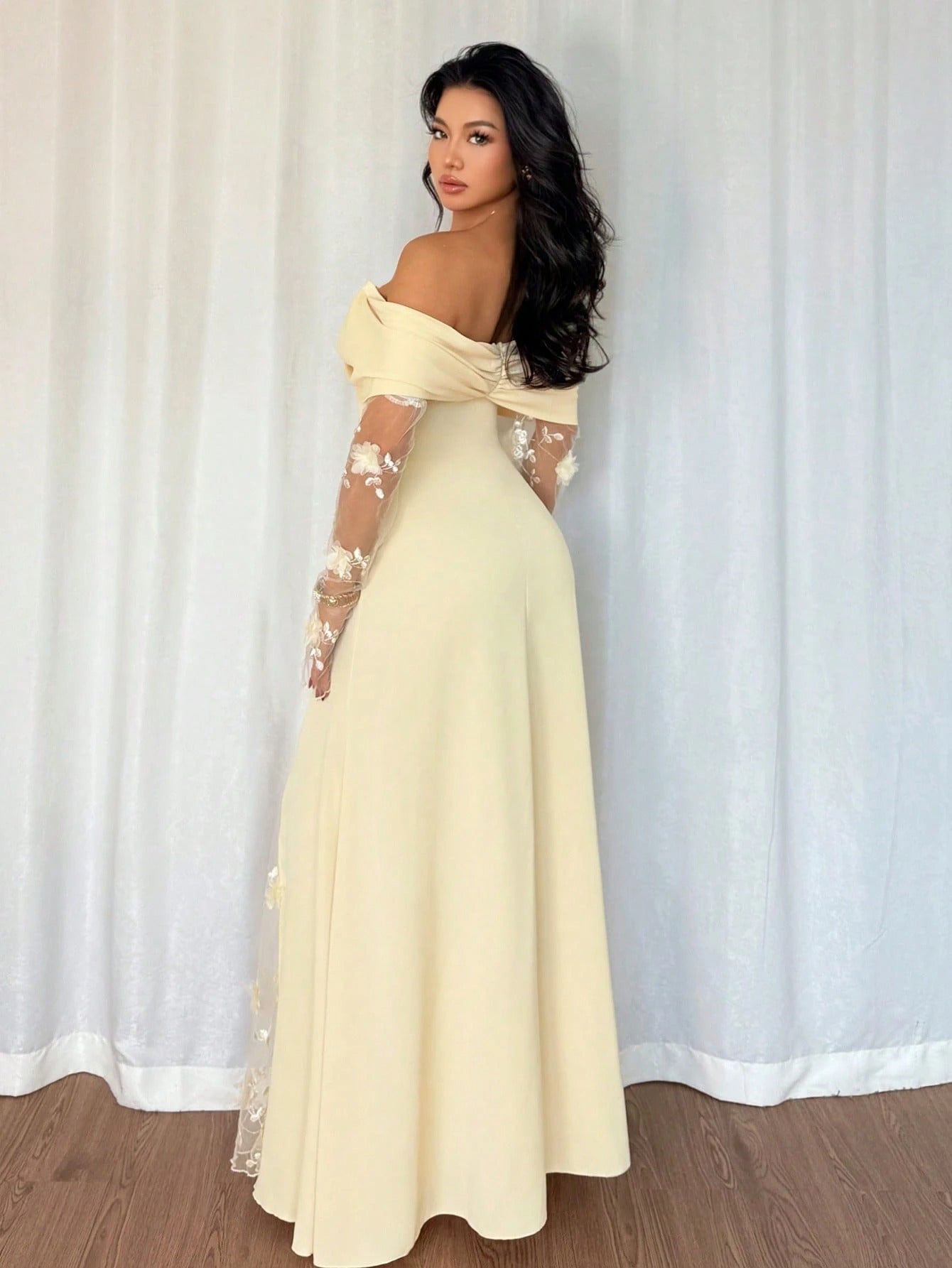SHEIN Rafferiza فستان نسائي أنيق بأكمام طويلة وقطع ملونة على الكتفين