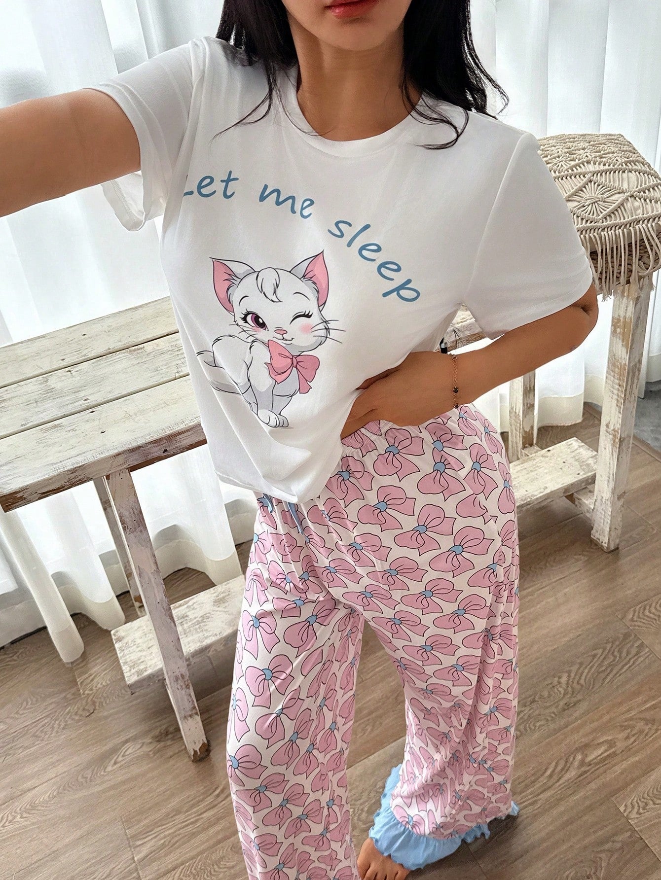 SHEIN Eraneu مجموعة بيجاما نسائية قمصان قصيرة الأكمام