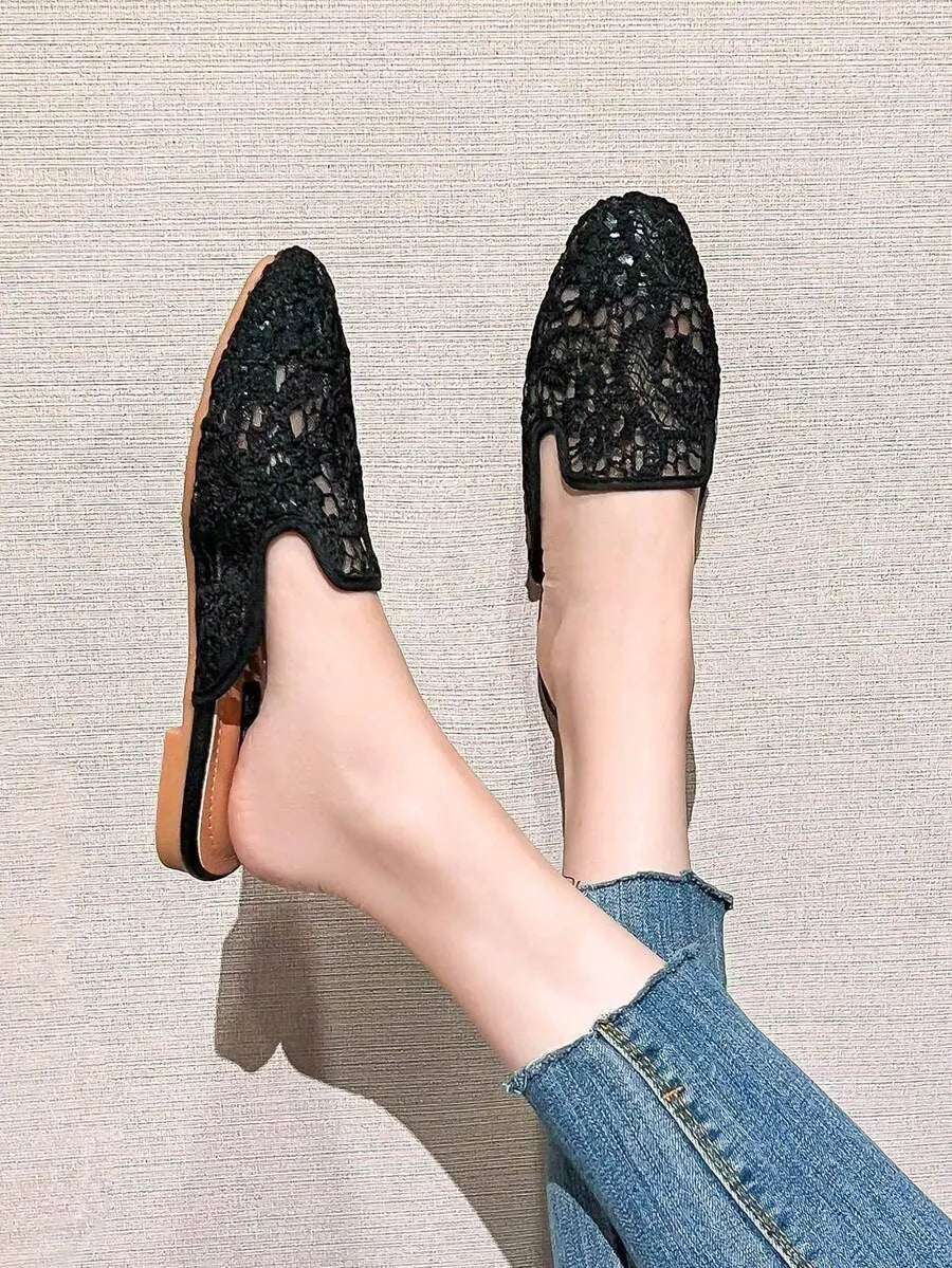 SHEIN Mengshangli صندل نسائي شبك مسطح مفتوح