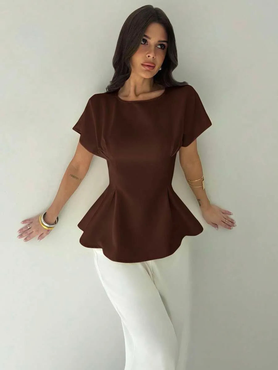 SHEIN Firerie قميص نسائي بأكمام قصيرة باللون الأصفر المشمشي
