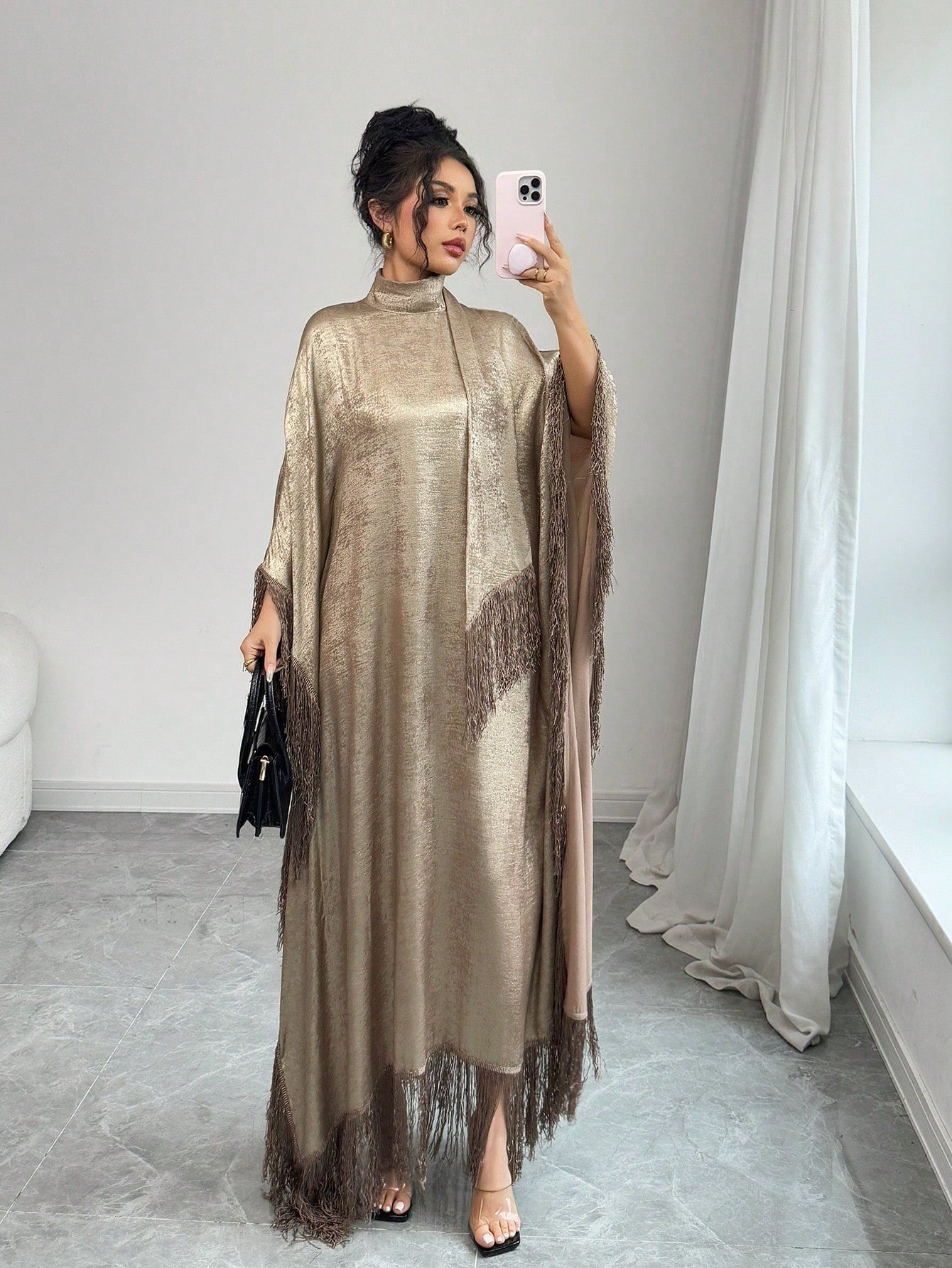 SHEIN Rafferiza فستان أنيق بفتحة رقبة واسعة وأطراف مهترئة