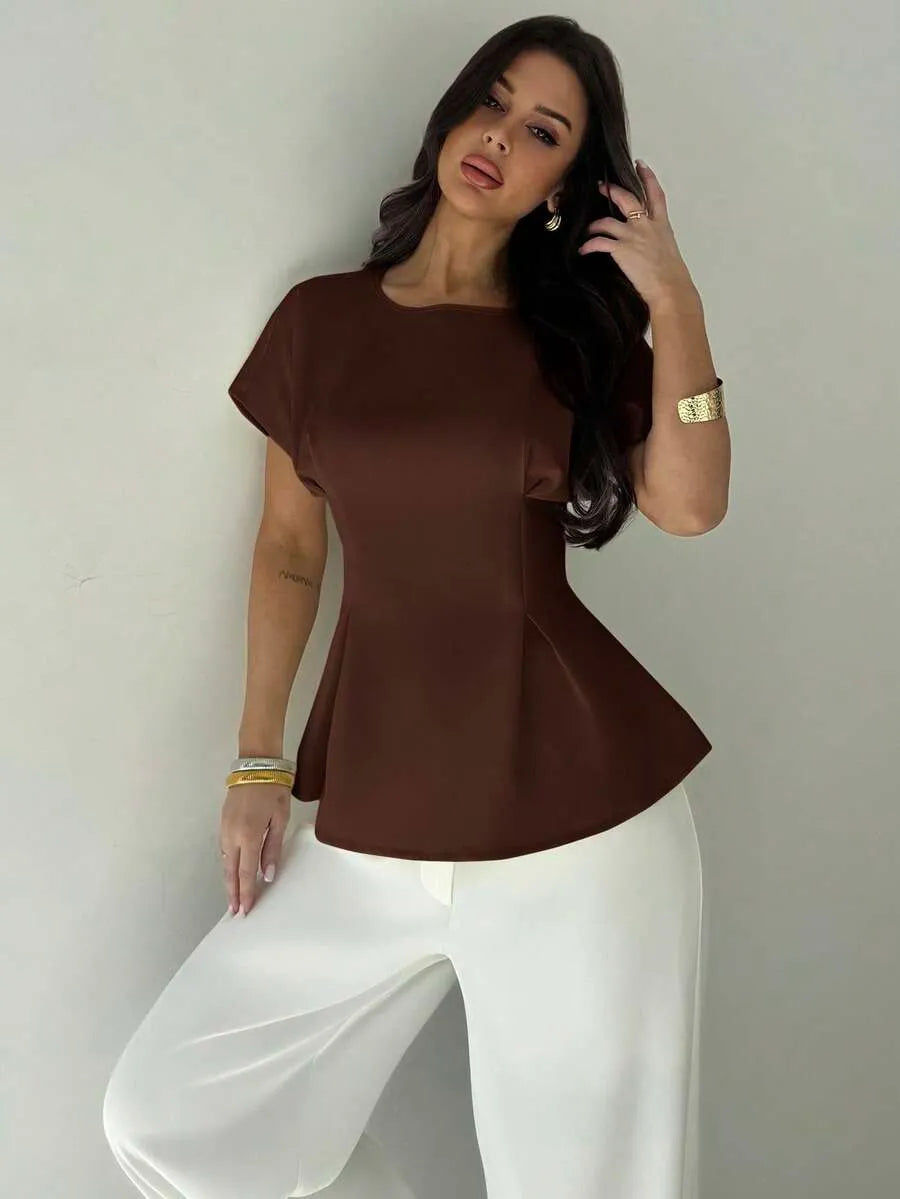 SHEIN Firerie قميص نسائي بأكمام قصيرة باللون الأصفر المشمشي