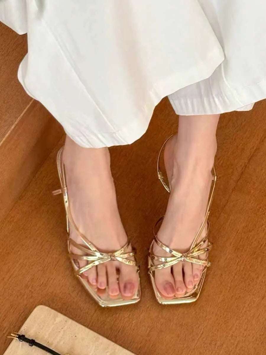 SHEIN صنادل نسائية بكعب رفيع مفتوحة الأصابع لون أصفر