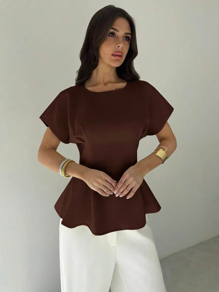SHEIN Firerie قميص نسائي بأكمام قصيرة باللون الأصفر المشمشي