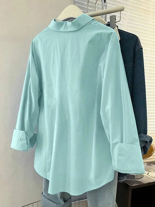 SHEIN INAWLY قميص نسائي كاجوال فضفاض بلون أزرق فاتح