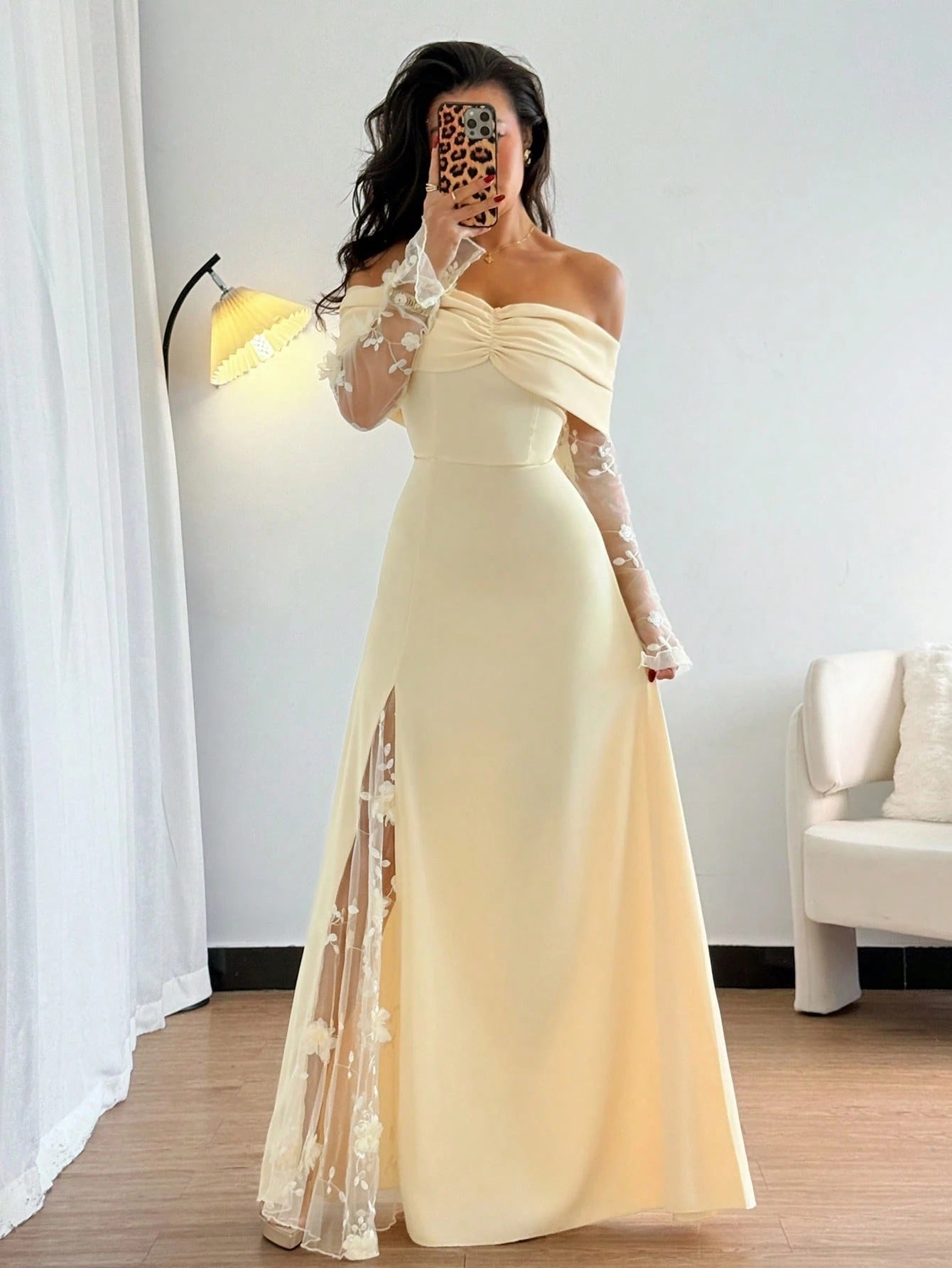 SHEIN Rafferiza فستان نسائي أنيق بأكمام طويلة وقطع ملونة على الكتفين