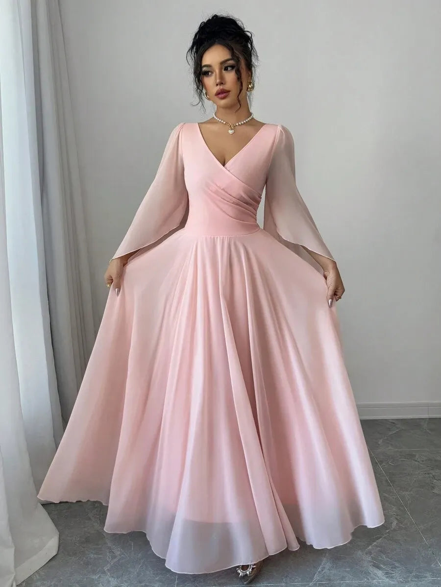 SHEIN Selianne فستان نسائي وخصر مشدود وأكمام منشقة وردي مرجاني