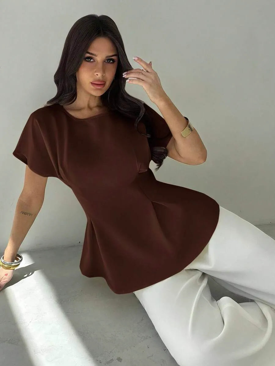 SHEIN Firerie قميص نسائي بأكمام قصيرة باللون الأصفر المشمشي