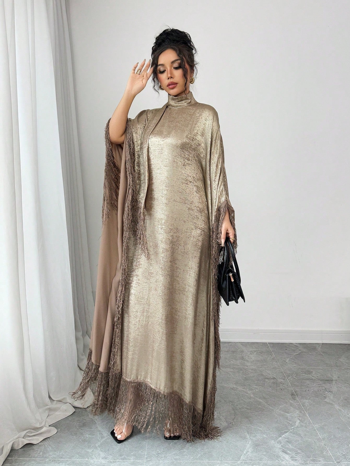 SHEIN Rafferiza فستان أنيق بفتحة رقبة واسعة وأطراف مهترئة