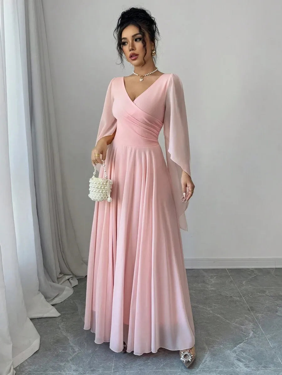 SHEIN Selianne فستان نسائي وخصر مشدود وأكمام منشقة وردي مرجاني