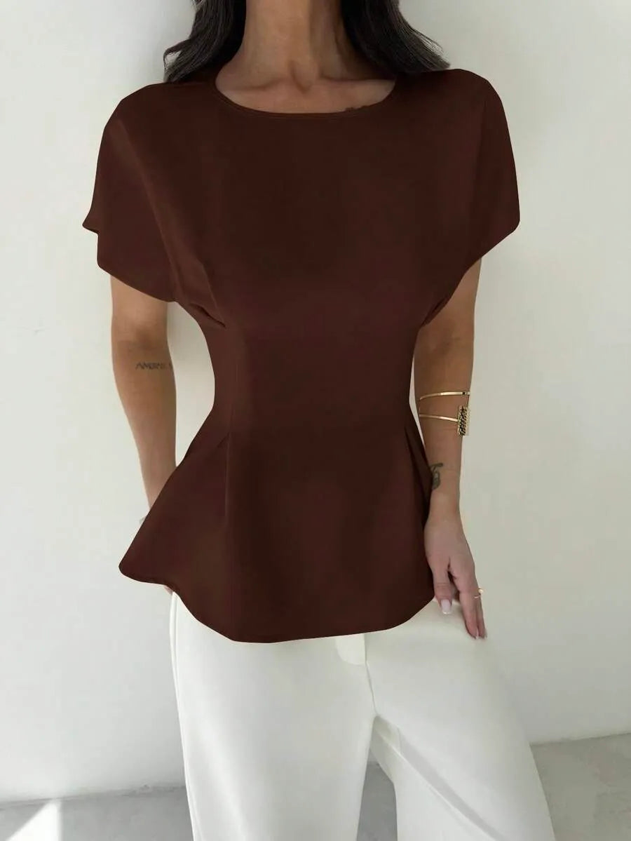 SHEIN Firerie قميص نسائي بأكمام قصيرة باللون الأصفر المشمشي