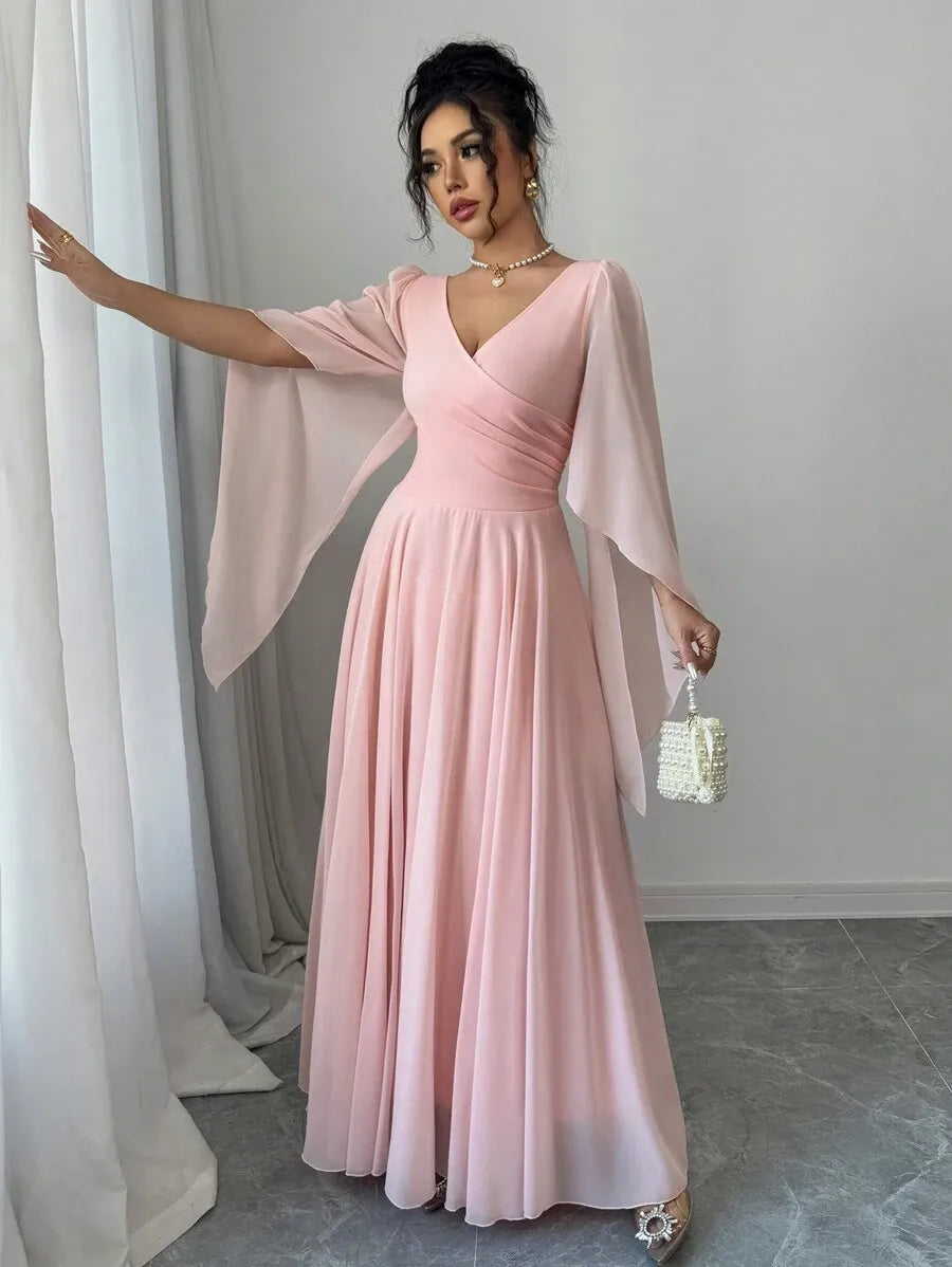 SHEIN Selianne فستان نسائي وخصر مشدود وأكمام منشقة وردي مرجاني