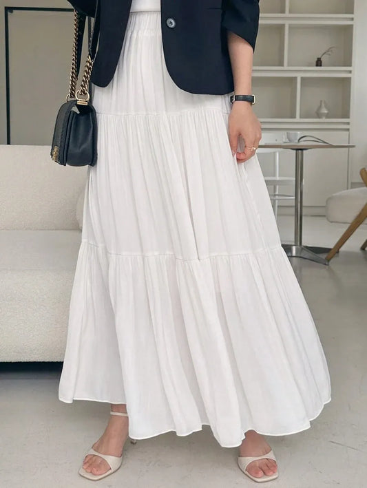 SHEIN DAZY تنورة نسائية طويلة بكسرات وطبقات متعددة من