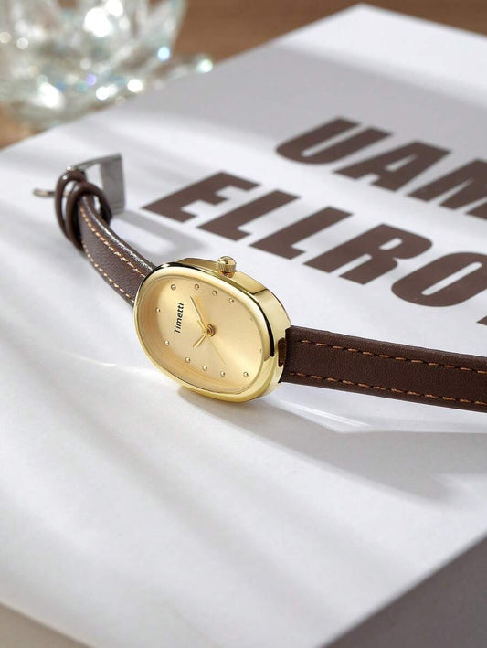 SHEIN ساعة يد نسائية كوارتز بوجه مربع وسوار جلدي