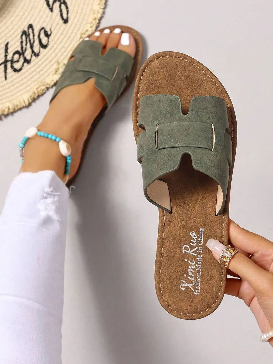 SHEIN Ximi Ruo صنادل نسائية مسطحة مفتوحة الأصابع