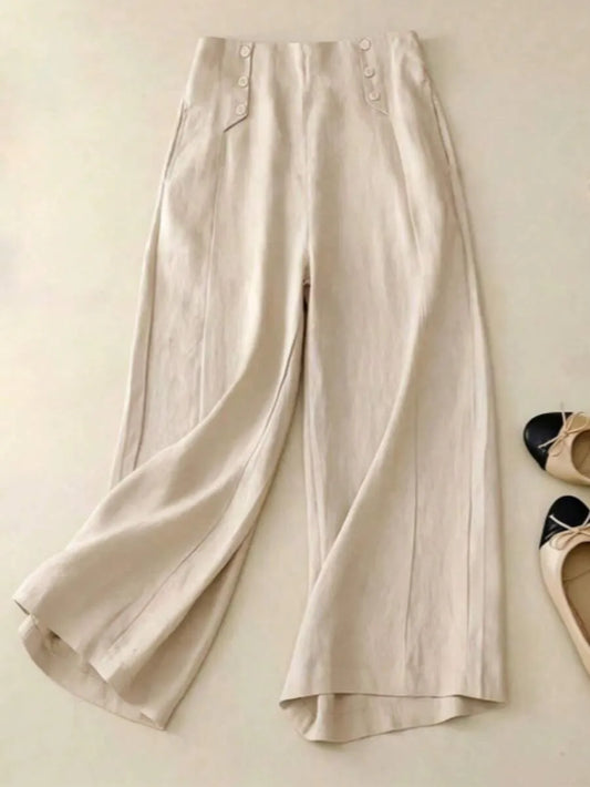 SHEIN بنطلون نسائي واسع الساق مزين بأزرار