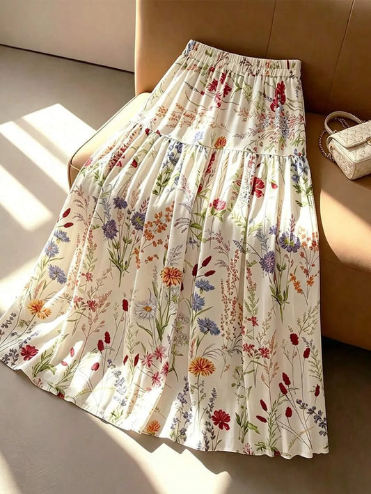 SHEIN تنورة ماكسي بطباعة زهور مبهجة