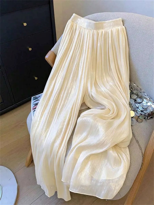 SHEIN Qadelle بنطلون بلون مشمشي طويل واسع الساق بخصر طبيعي مبطن