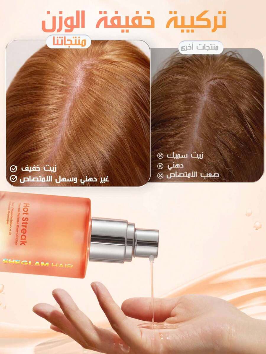 SHEGLAM HAIR زيت إكسير الحماية الحرارية والمضيئة 10 مل ، زيت أساسي للعناية بالشعر ، زيت مرطب ذو رائحة الورد لتغذية عميقة