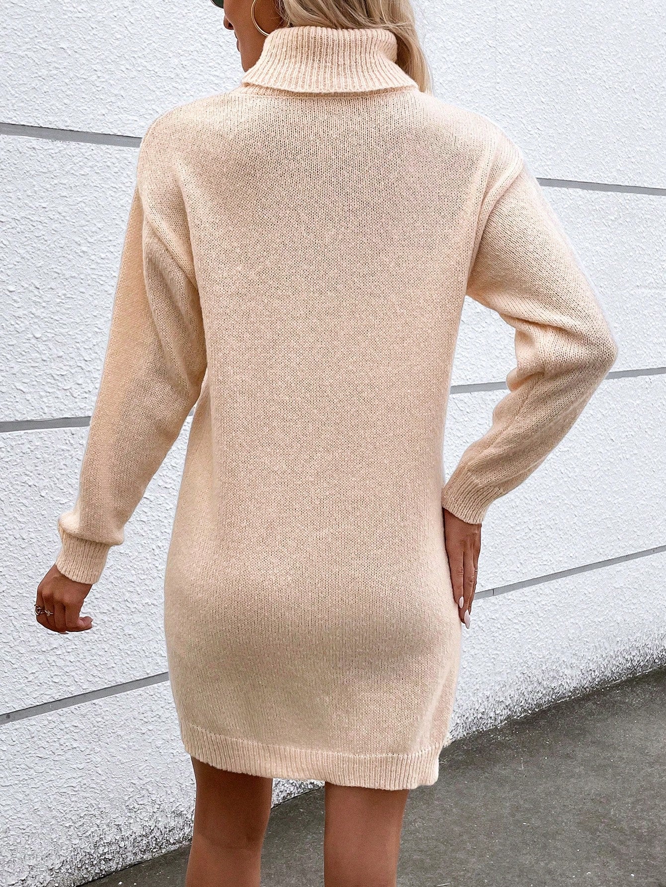 SHEIN Essnce Turtleneck Pocket Patched Sweater Dress without Belt