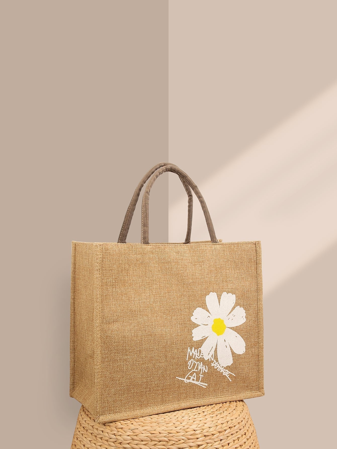 Floral & Letter Graphic Shoulder Tote Bag