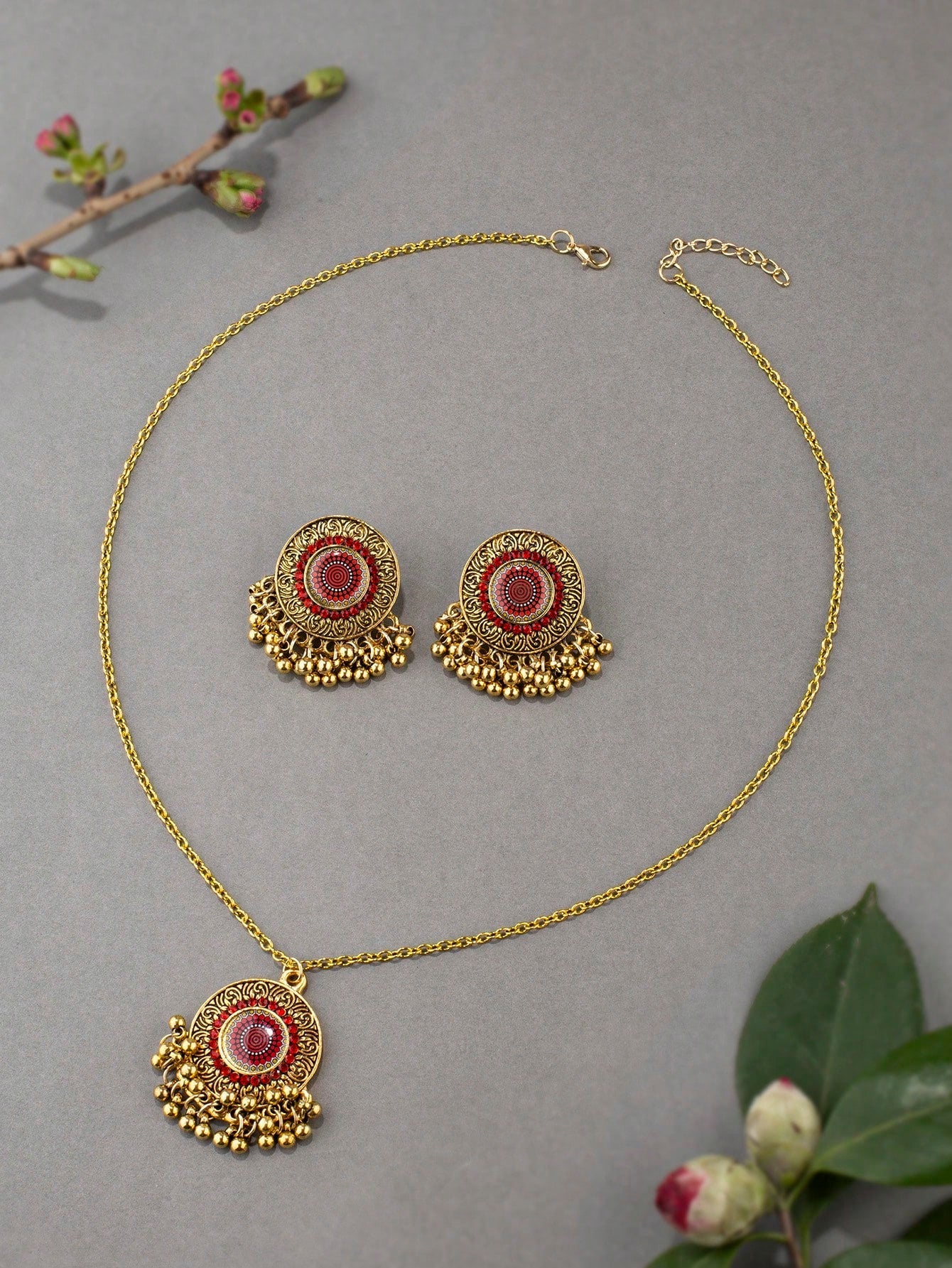 3Pcs/Set Vintage Beaded Necklace and Earrings Set with Tassel