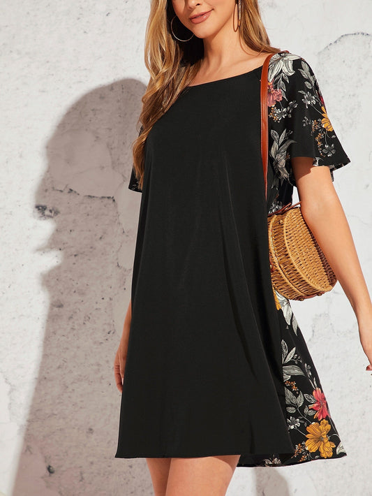 SHEIN LUNE Floral Print Raglan Sleeve Dress