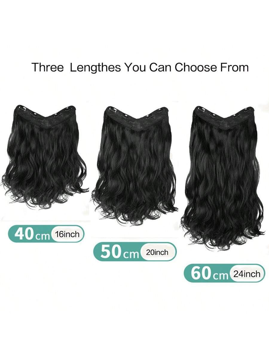 Synthetic Fiber Big Wavy V-Shaped Hair Extension Clip for Caucasian, Seamless Clip-In, 16/20/24 Inch 4Pcs/Kit, Black/Brown